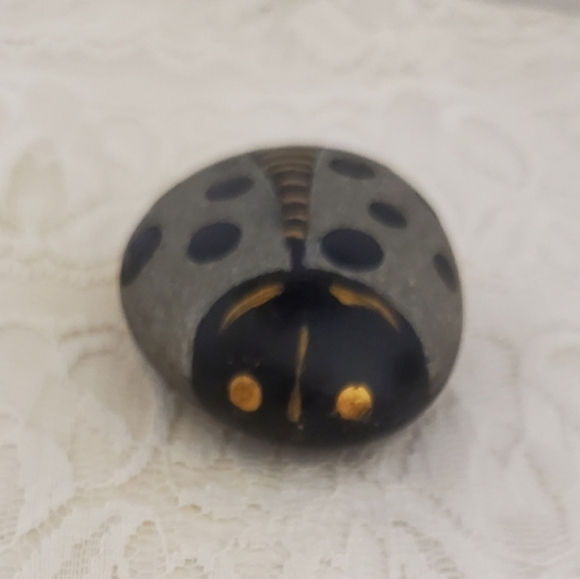 Painted Elegant Black Gray and Gold Ladybug Rock, hand painted ladybug Rock - Picture 3 of 8